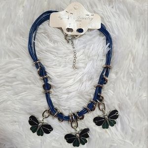 Handmade Blue Butterfly Corded Adjustable Necklace
